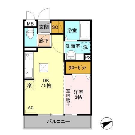 プレシャス高崎(1DK/1階)の間取り写真