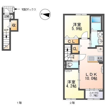 西宮市山口町 アパート(2LDK/2階)の間取り写真