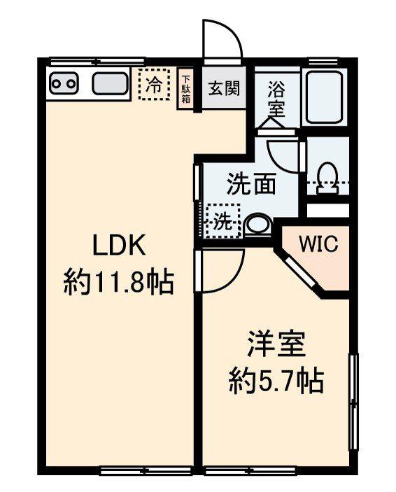 シティハイム エヴァグリーンB(1LDK/2階)の間取り写真