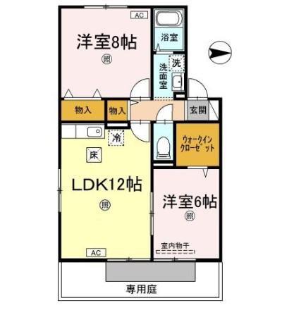 グランシャリオ堀川 C(2LDK/1階)の間取り写真