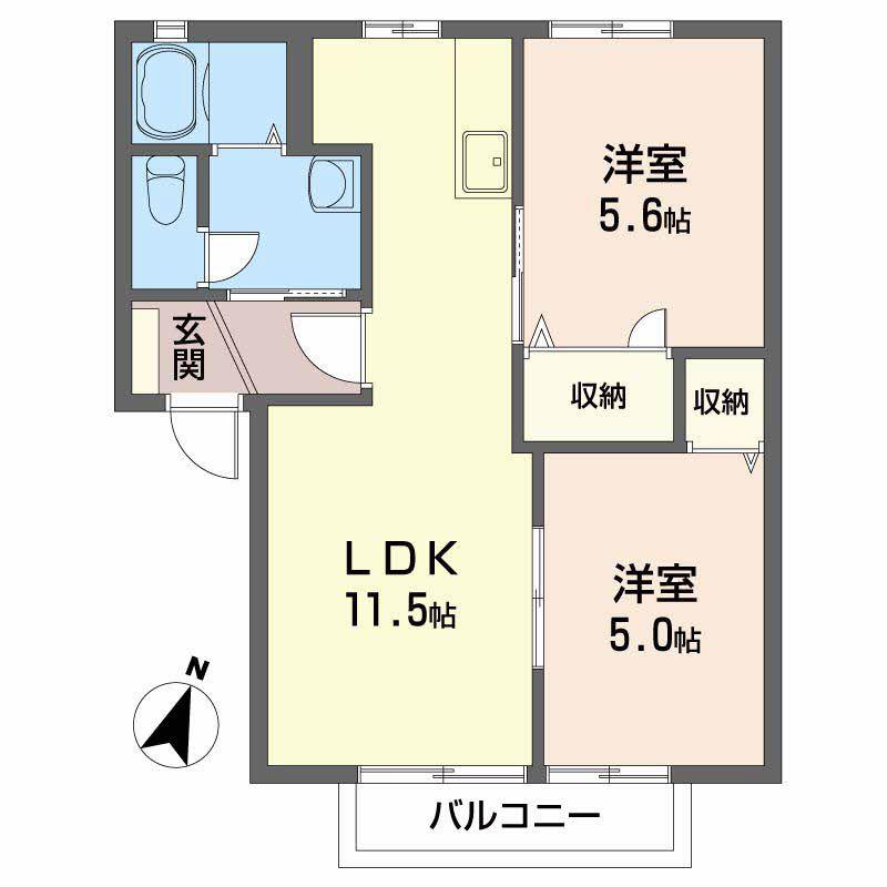 ディアス昭和I(2LDK/2階)の間取り写真