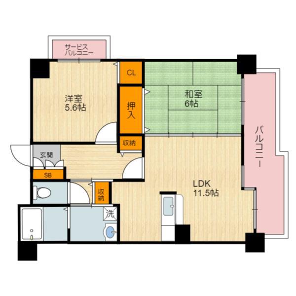 メゾンキコー住之江(2LDK/6階)の間取り写真