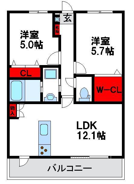 MAISON PLAGE福津(2LDK/4階)の間取り写真