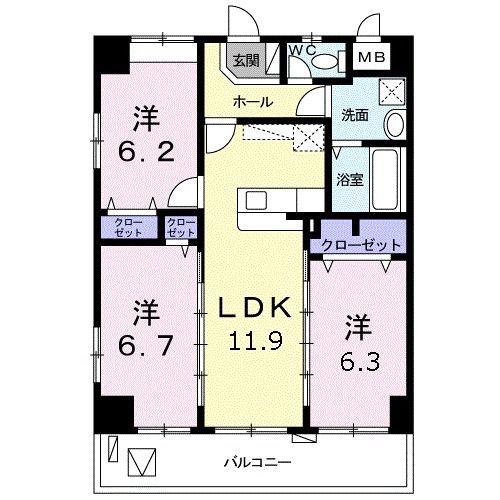 スカイテラス ナゴ(3LDK/6階)の間取り写真