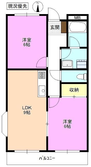 LIMPIAエスポワール西中田(2LDK/1階)の間取り写真