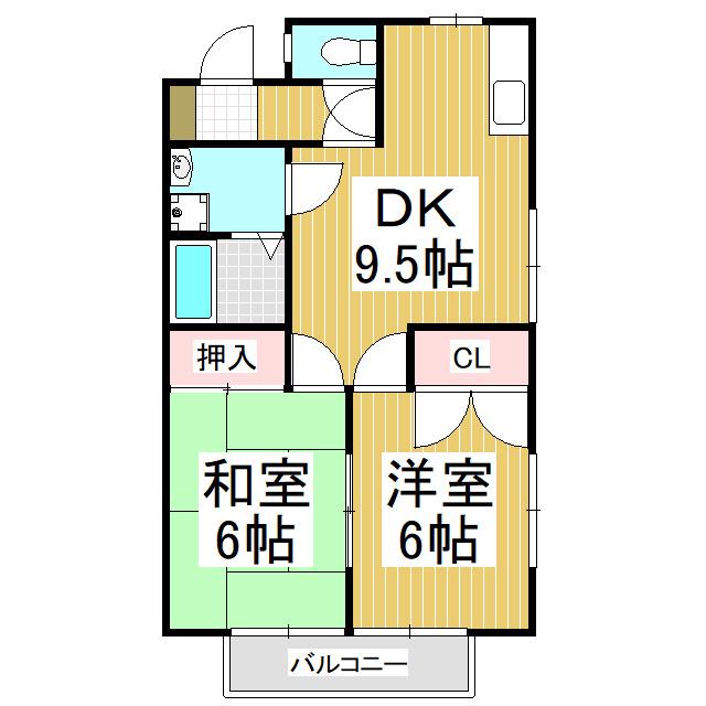 ピーコック(2DK/1階)の間取り写真