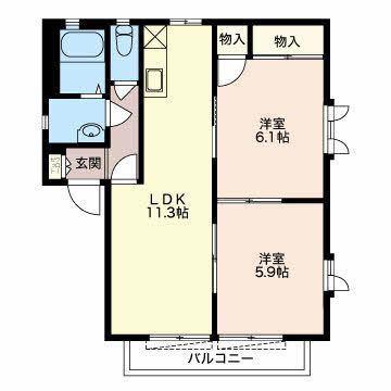 ドミール豊田C(2LDK/1階)の間取り写真