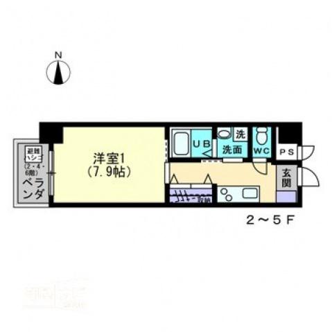 ミモザヒルズ古町(1K/5階)の間取り写真