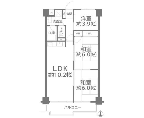 メゾンド岡文館(3LDK/6階)の間取り写真
