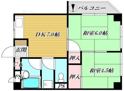 エメラルド久々知パートII(2DK/2階)の間取り写真