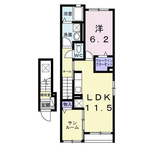 ヴィラ・サンセールB(1LDK/2階)の間取り写真