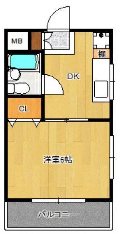 パルム薬院(1DK/2階)の間取り写真