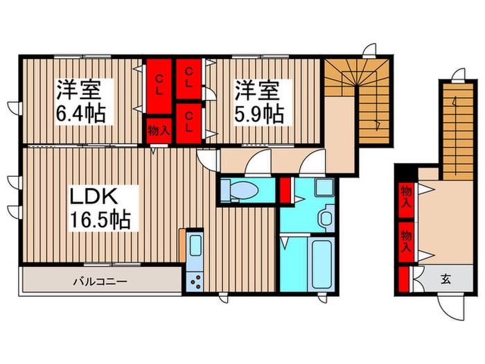 アレイ鬼高C(2LDK/2階)の間取り写真