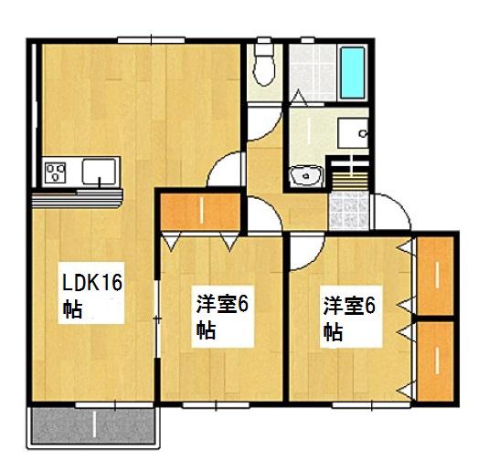 プレイヤード北長瀬D(2LDK/2階)の間取り写真