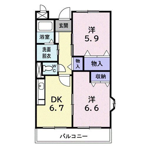ジュネス5(2DK/1階)の間取り写真