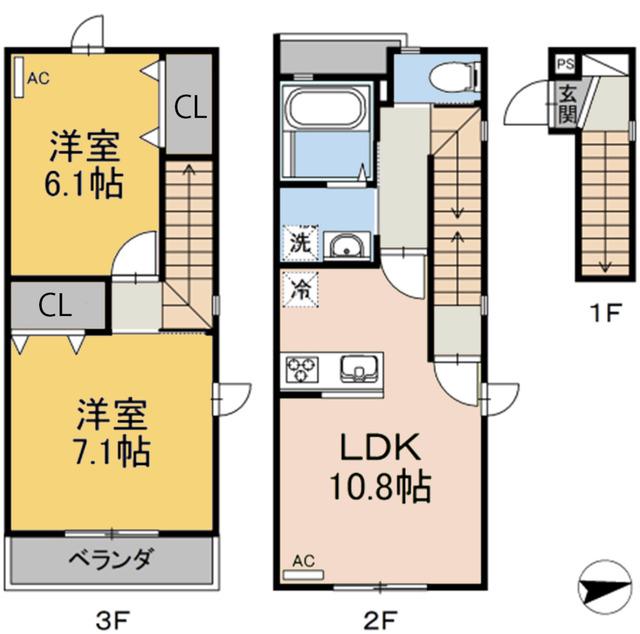 エルキュール A棟(2LDK/2階)の間取り写真