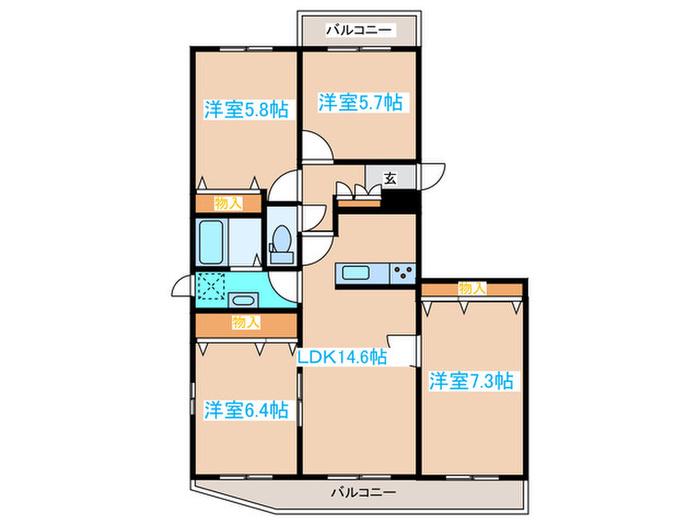 BRO北野(4LDK/8階)の間取り写真