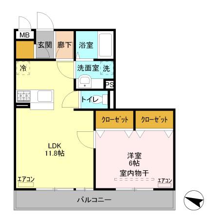 フローラ(1LDK/2階)の間取り写真