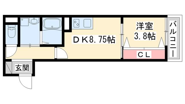 ジュネスMINI東加古川(1DK/1階)の間取り写真