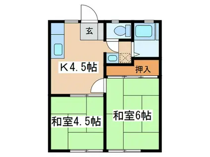 柚ノ木ハイツ(2K/1階)の間取り写真