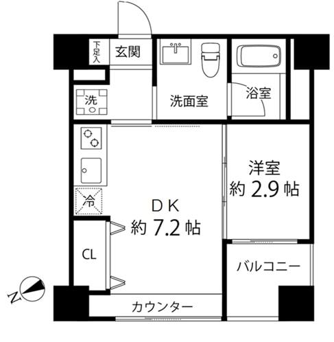 ハイリーフ上野(1DK/10階)の間取り写真