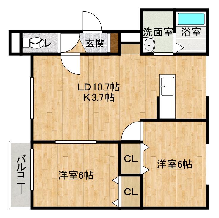 CHOCOLAT(2LDK/3階)の間取り写真
