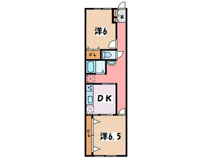 サンハイツ三溝(2DK/1階)の間取り写真