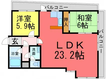 コスモメイト甲陽(2LDK/3階)の間取り写真