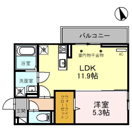 D-ROOM三河町(1LDK/1階)の間取り写真