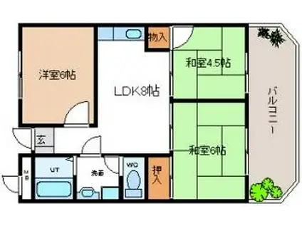 北本町パールハイツ(3DK/4階)の間取り写真