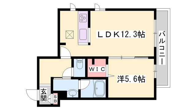 シャーメゾン ファーイースト英賀保(1LDK/1階)の間取り写真