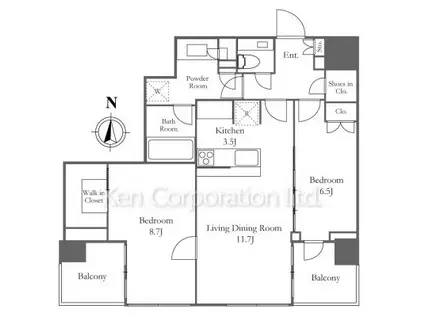 ブランズ千代田富士見(2LDK/3階)の間取り写真