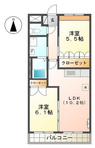 リヴィエール・伊万里(2LDK/2階)の間取り写真