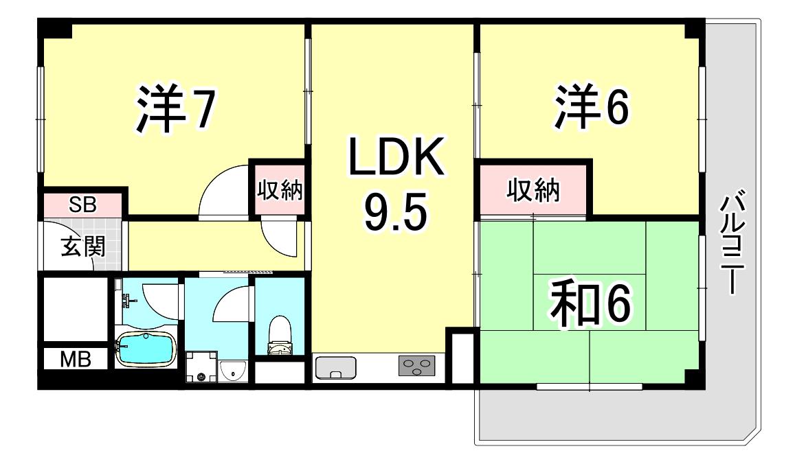 ユニハイツ朝霧(3LDK/8階)の間取り写真