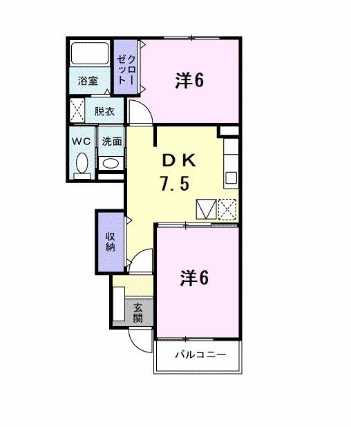 ブランプレジールA棟(2DK/1階)の間取り写真