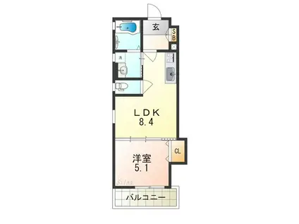 クリエオーレ巽東(1LDK/1階)の間取り写真