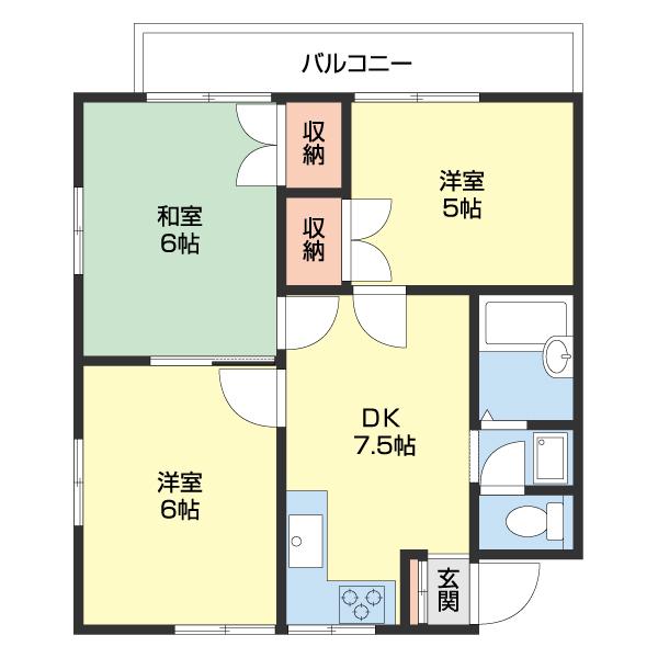サンハイツ粟(3DK/2階)の間取り写真