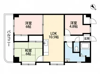 サンシャイン(3LDK/6階)の間取り写真