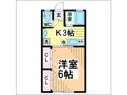 ペルシアーナ三鷹台(1K/1階)の間取り写真