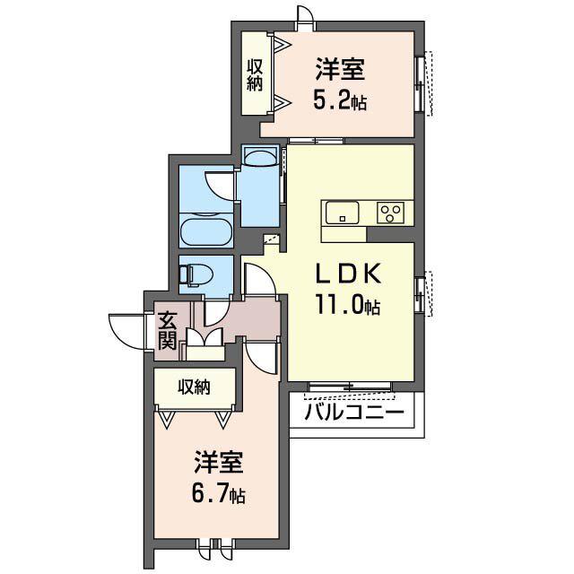 SERDINA 龍ヶ渕(2LDK/3階)の間取り写真