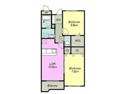 グレイス一ツ木 I(2LDK/2階)の間取り写真