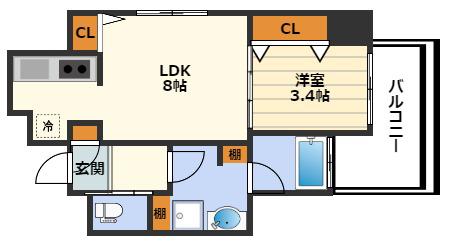 ウィステリア大阪天満宮(1LDK/6階)の間取り写真