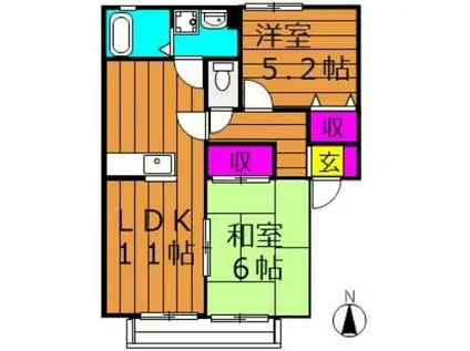 ピアチェーレ金光B棟(2LDK/1階)の間取り写真