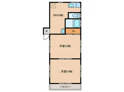 寺之下グリーンハイム(2DK/2階)の間取り写真