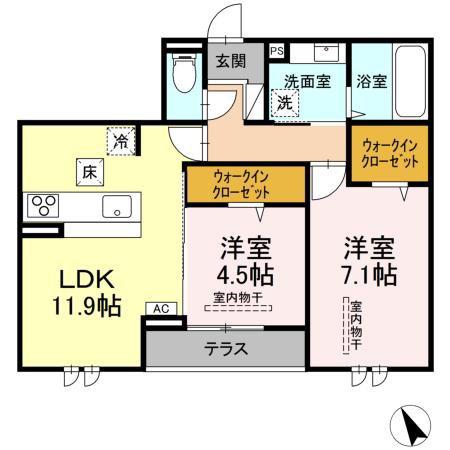 メゾン・ロワール(2LDK/1階)の間取り写真