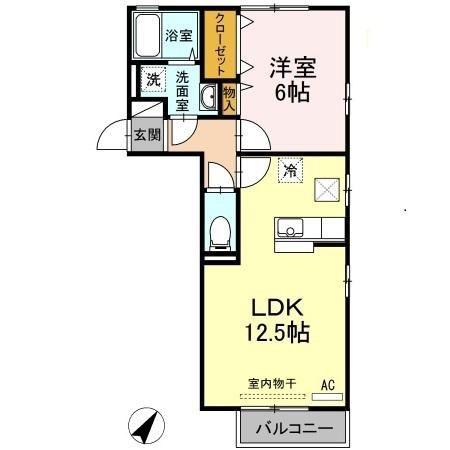 フラワーA棟(1LDK/1階)の間取り写真
