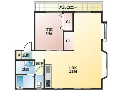 グランド・コーポ中の尾(1LDK/1階)の間取り写真