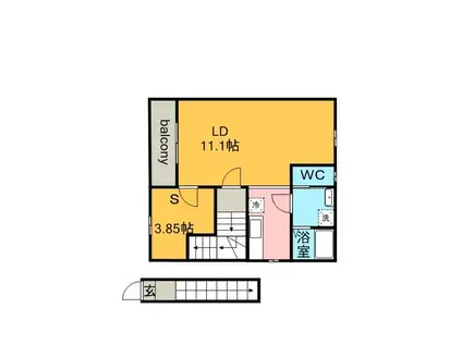 ユースペックIII(1DK/2階)の間取り写真