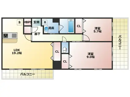 スプランディッド茨木天王(2LDK/4階)の間取り写真