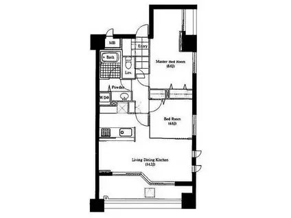ラナイタウンルネッサンスグランドハイライズ(2LDK/8階)の間取り写真